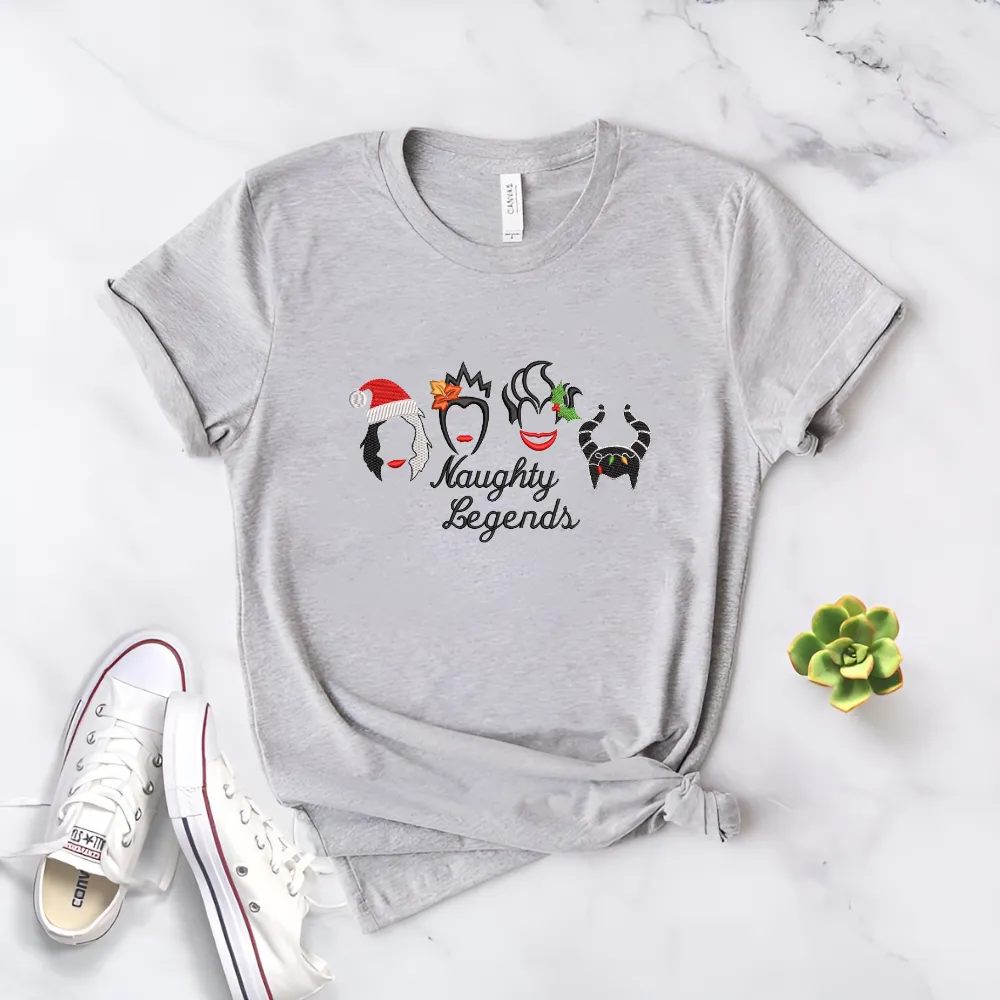 Embroidered Naughty Legends Villains - Bad Girls Fun Christmas - Embroidery Unisex T-Shirt - 2