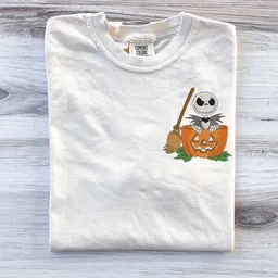 Embroidered Jack O Lantern Pumpkin Pocket - Spooky Halloween - Embroidery Unisex T-Shirt - 2