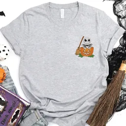 Embroidered Jack O Lantern Pumpkin Pocket - Spooky Halloween - Embroidery Unisex T-Shirt - 5