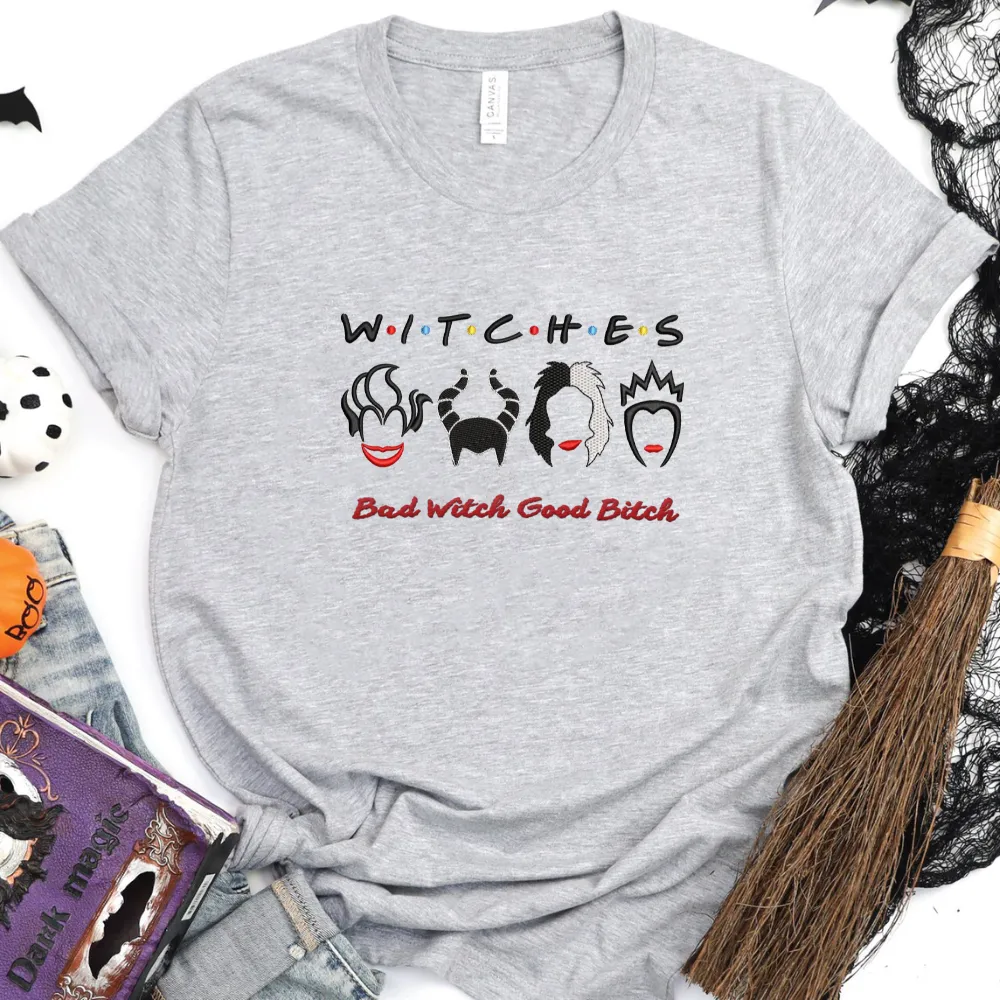 Embroidered Bad Girls Witches - Horror Female Villains Halloween - Embroidery Unisex T-Shirt - 3