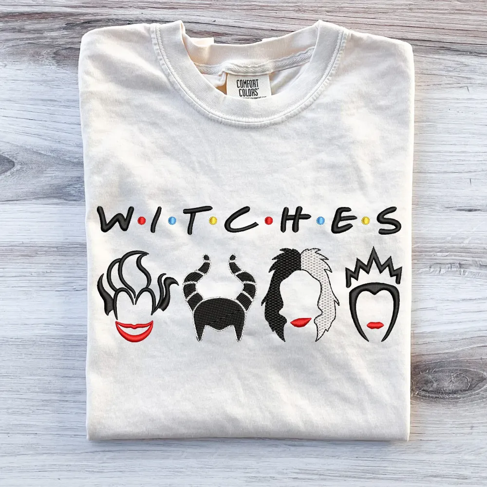 Embroidered Bad Girls Witches - Horror Female Villains Halloween - Embroidery Unisex T-Shirt - 2